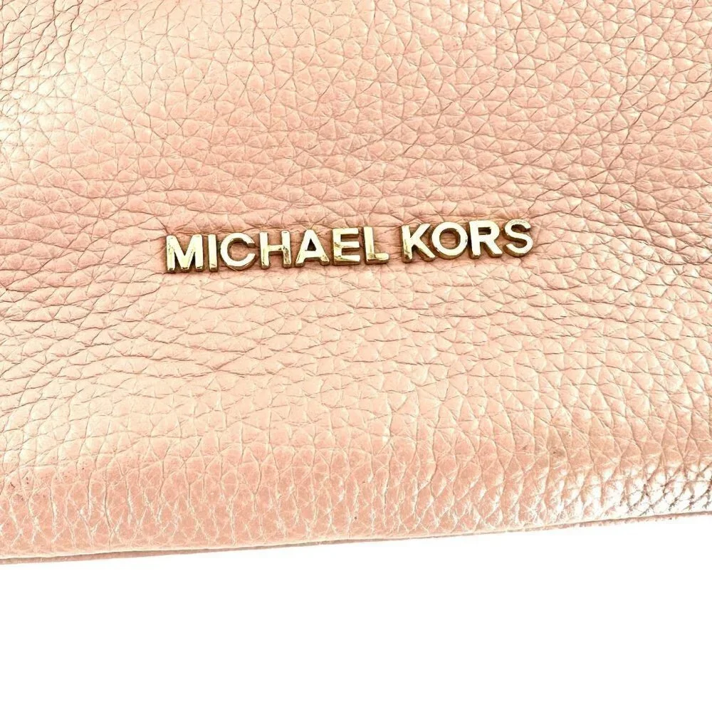 Michael Kors Anita Pink Nude Pebbled Leather Silver Hobo Shoulder Crossbody Bag